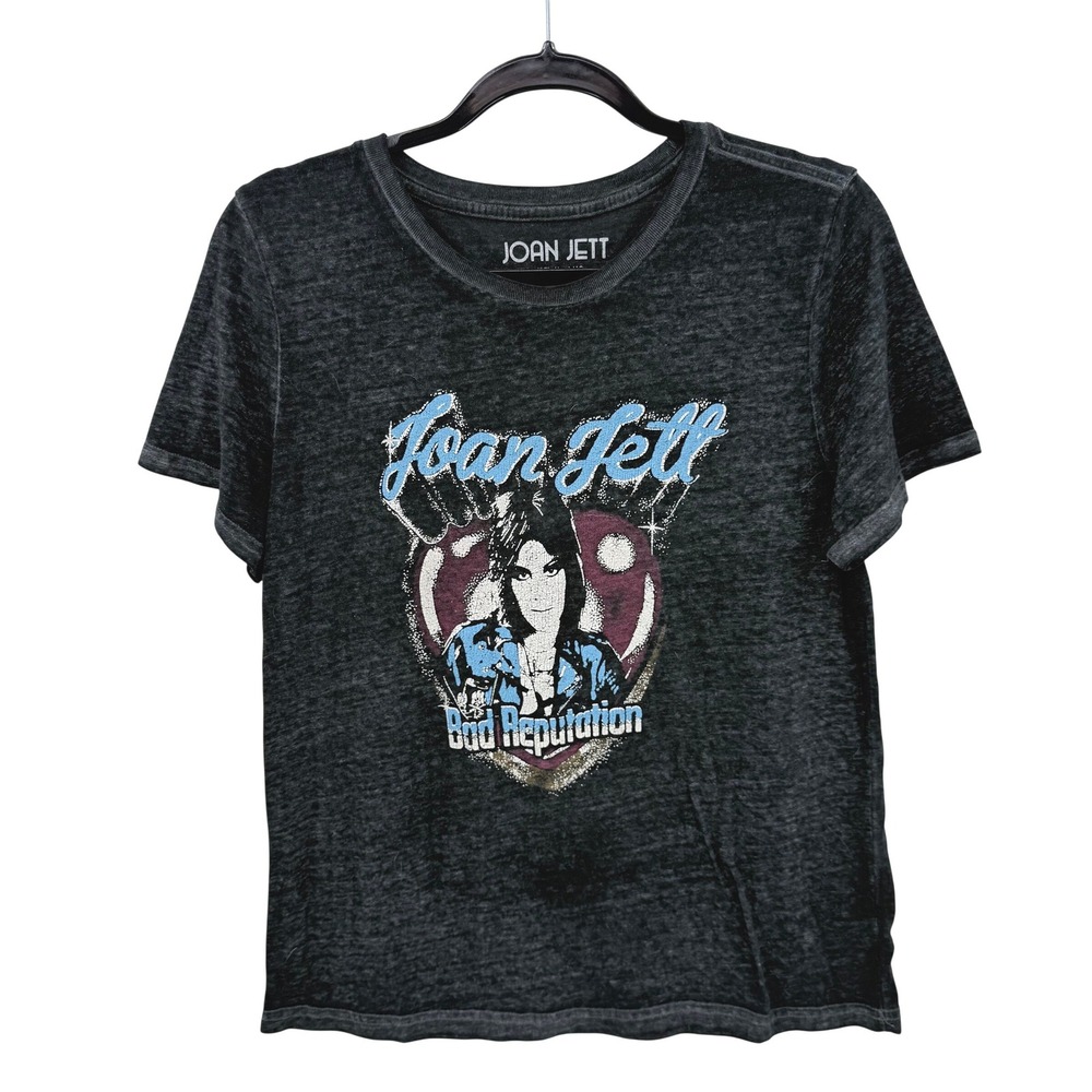 Joan Jett Lucky Brand Bad Reputation Graphic Tee Charcoal Gray Burnout Large
